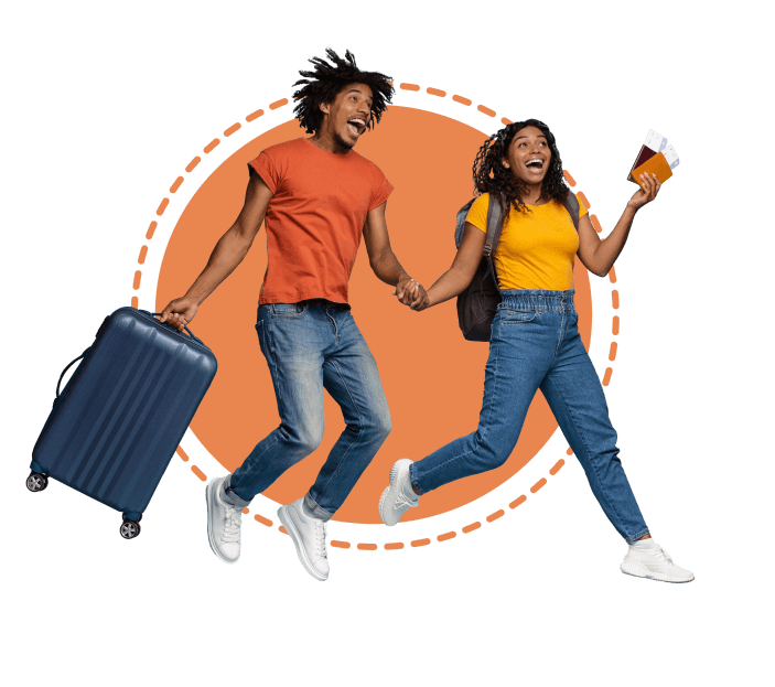 Image of happy black couple travelling